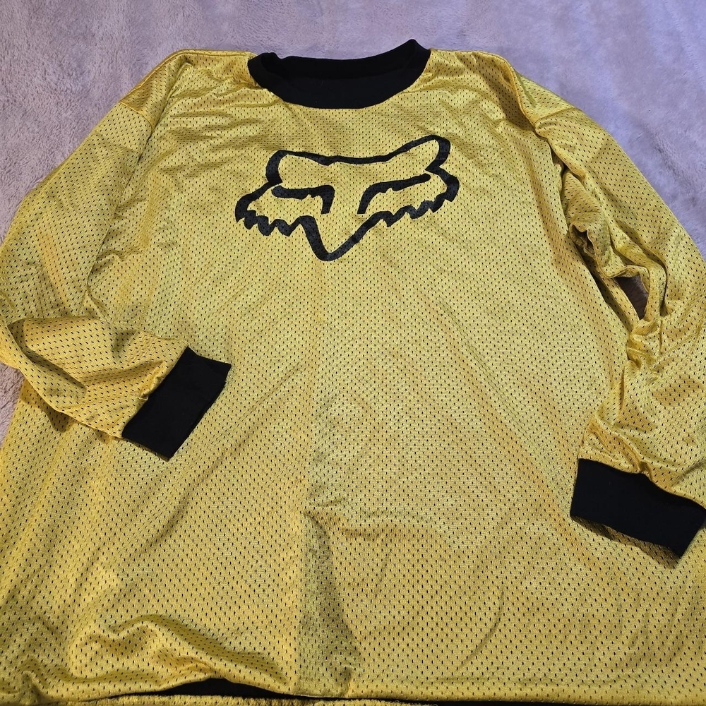 Yellow Mesh Long Sleeve Shirt with Black Logo